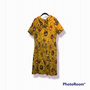 Kitschy Witch by S. Buscema Halloween print dress, XL, mustard base color